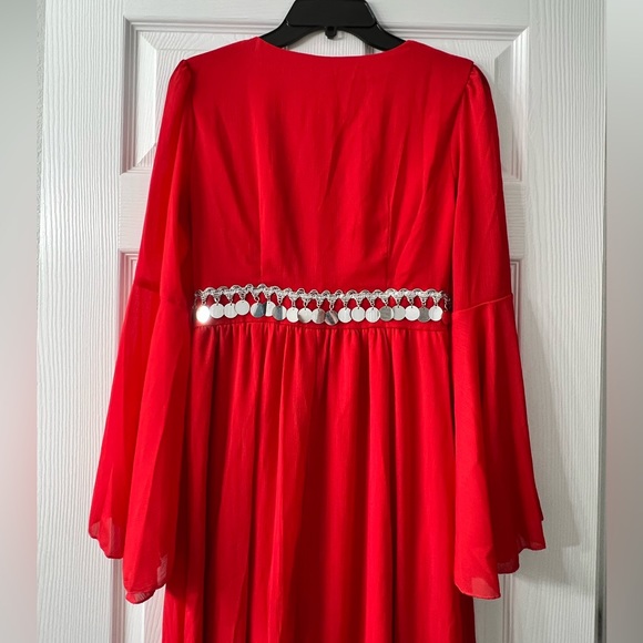 Red Flounce Sleeve Sequin Dress - Picture 13 of 13